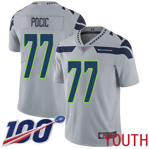 Seattle Seahawks Limited Grey Youth Ethan Pocic Alternate Jersey NFL Football #77 100th Season Vapor Untouchable